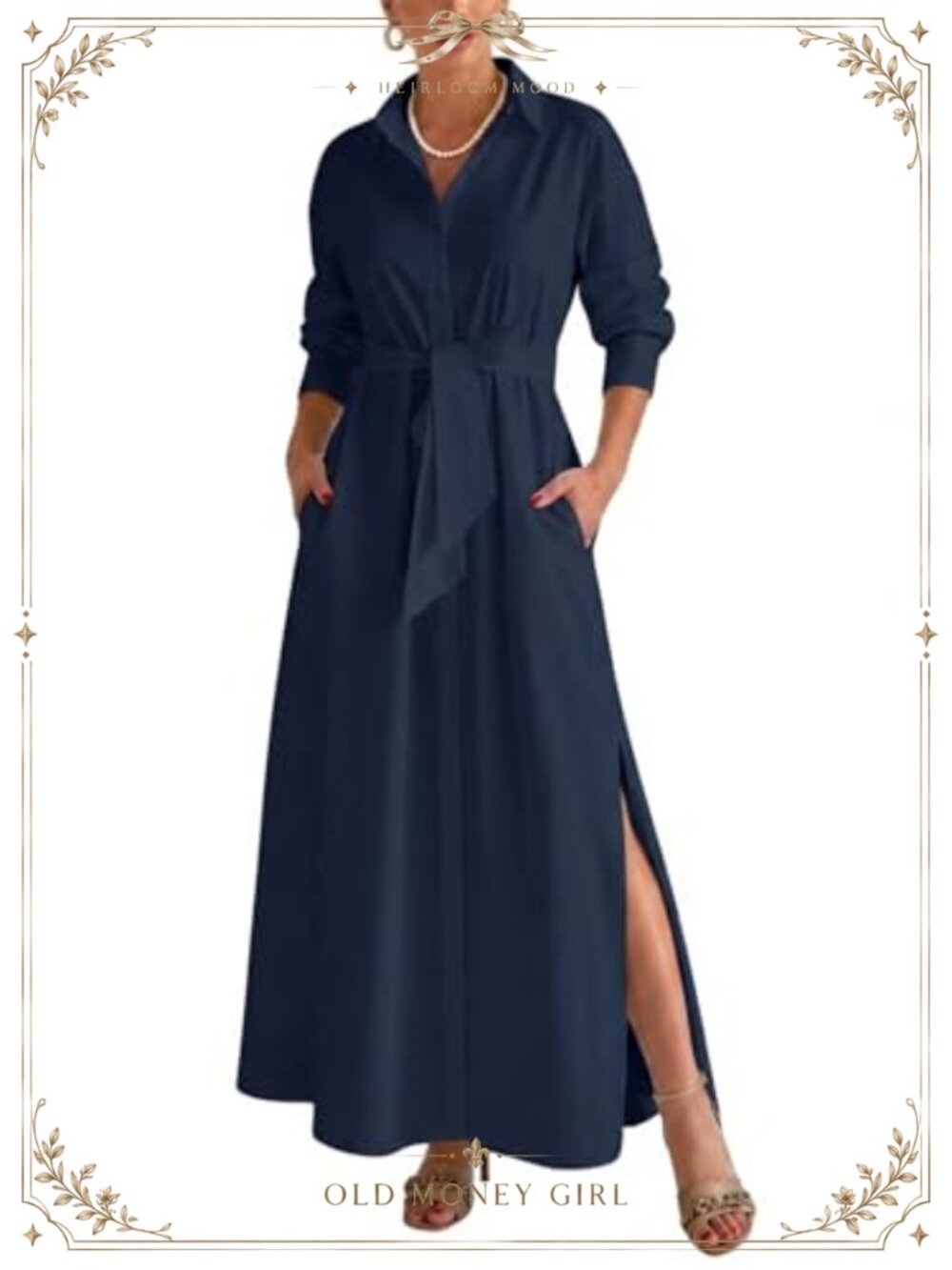 Oversized Button Down Maxi Shirt Dress Side High Slit Long Sleeve with Pockets